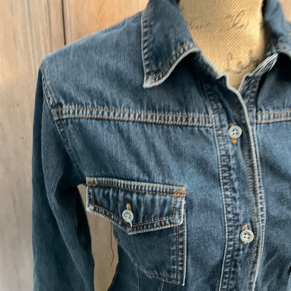 Y2K Vintage Calvin Klein CK Denim Button front Long Sleeve Mini Denim Dress Sz M - Picture 9 of 12